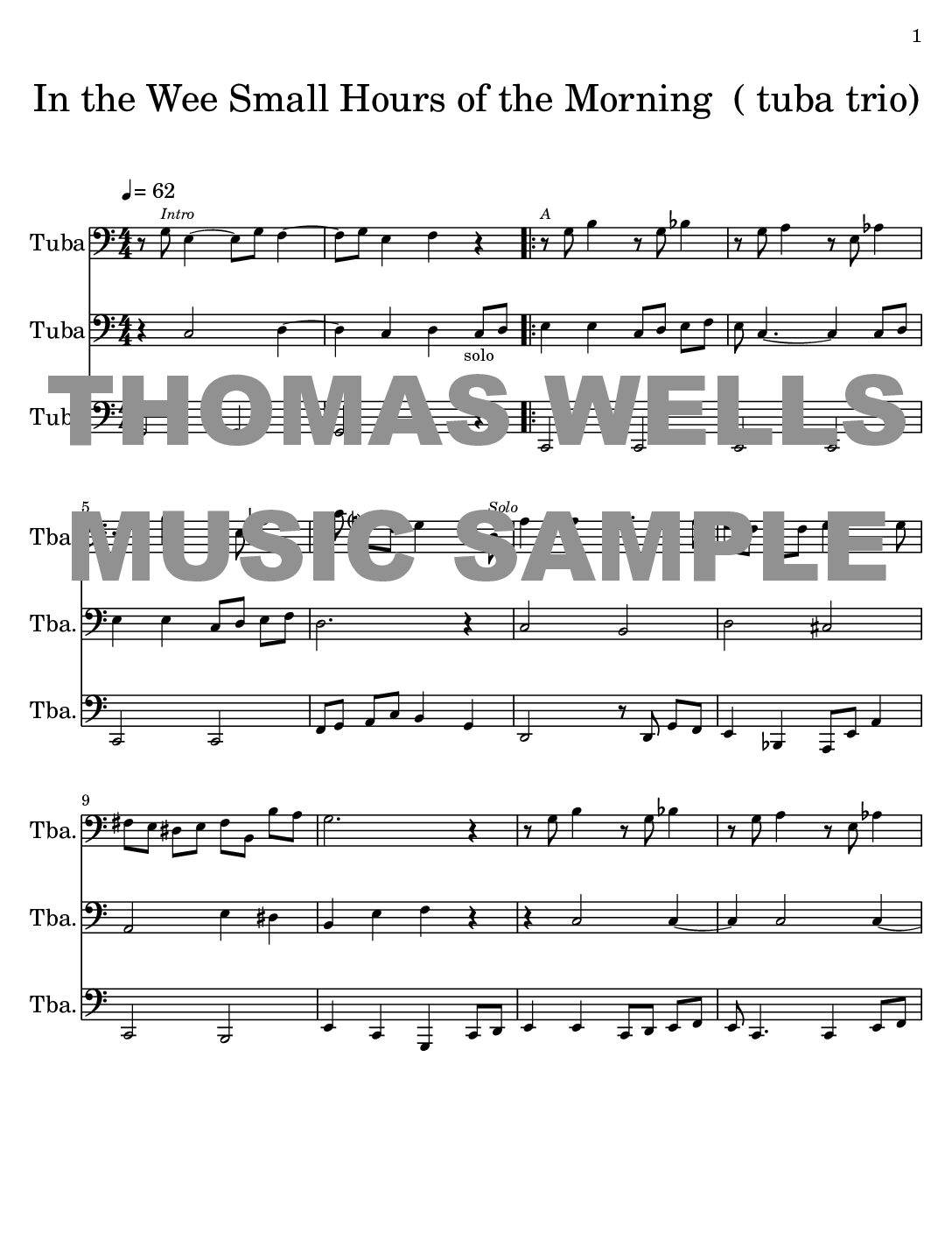 In the Wee Small Hours of the Morning Tuba Trio - Thomas Wells Music - Image 2